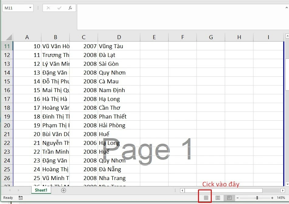 Cửa sổ Page Setup trong Excel