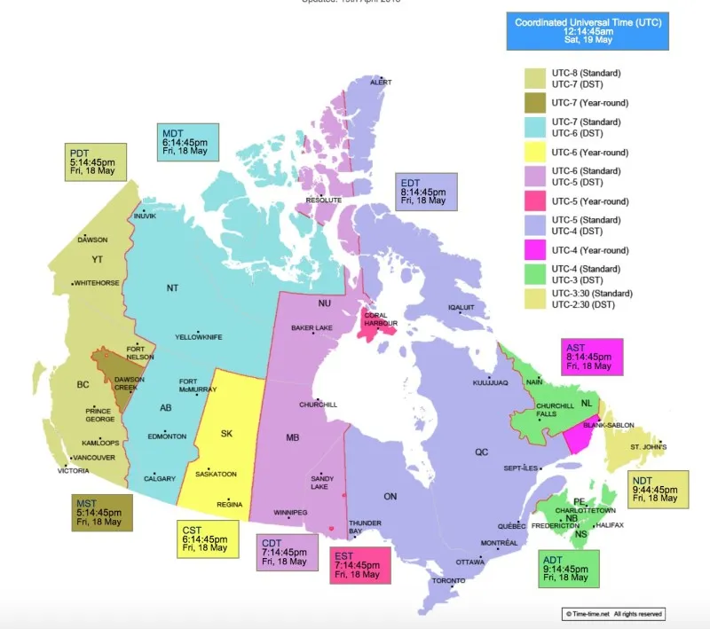 Canada cách Việt Nam mấy tiếng? Lệch mấy múi giờ?