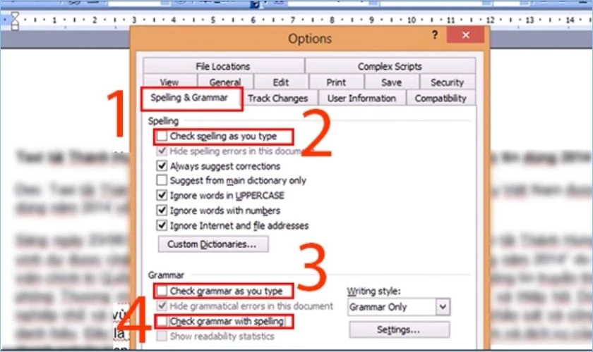 Bỏ gạch đỏ trong Word, tắt kiểm tra chính tả đơn giản