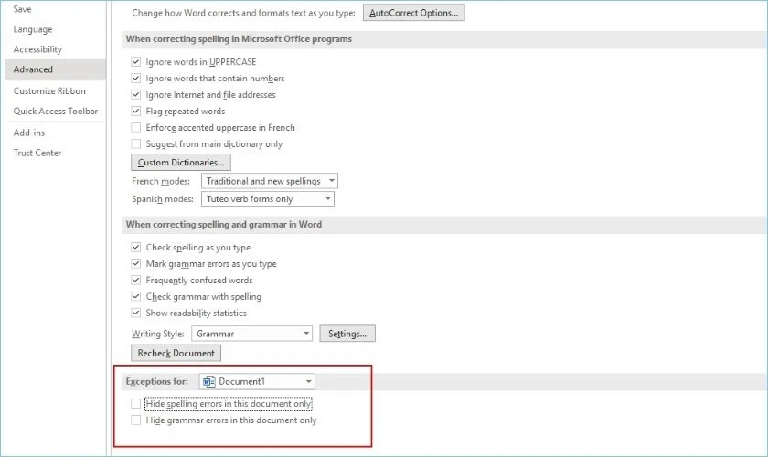 Bỏ gạch đỏ trong Word, tắt kiểm tra chính tả đơn giản