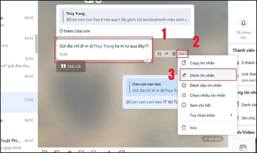 Cách ghim, bỏ ghim tin nhắn trên Zalo tránh bị trôi
