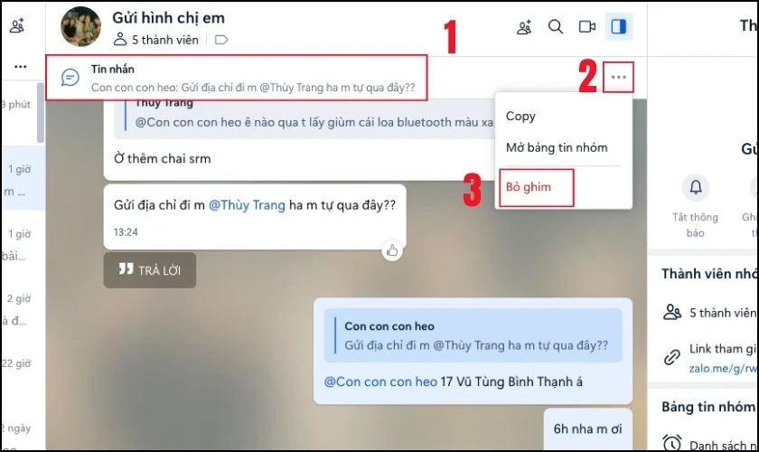 Cách ghim, bỏ ghim tin nhắn trên Zalo tránh bị trôi