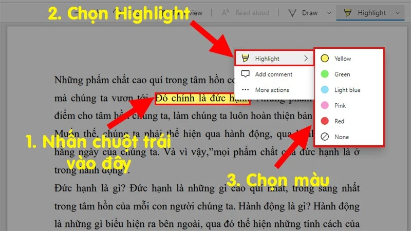 Hướng dẫn tô màu tài liệu highlight text trong file PDF