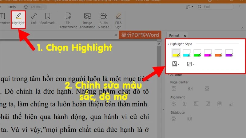 Hướng dẫn tô màu tài liệu highlight text trong file PDF